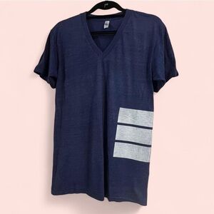 Ennelle Navy V-Neck T-Shirt with White Ribcage Logo Iconic American Apparel tee